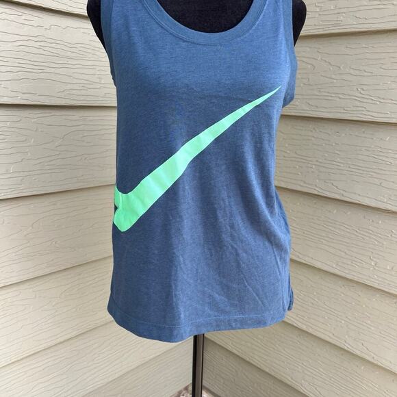 Nike, blue racer back with teal swoosh, tank top, women's size XS - Picture 2 of 6
